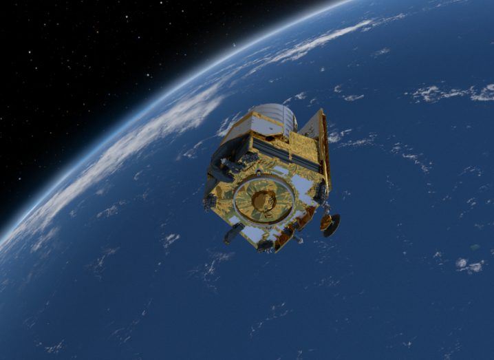 Artist's impression of the Euclid mission in orbit. The Earth can be seen in the background.
