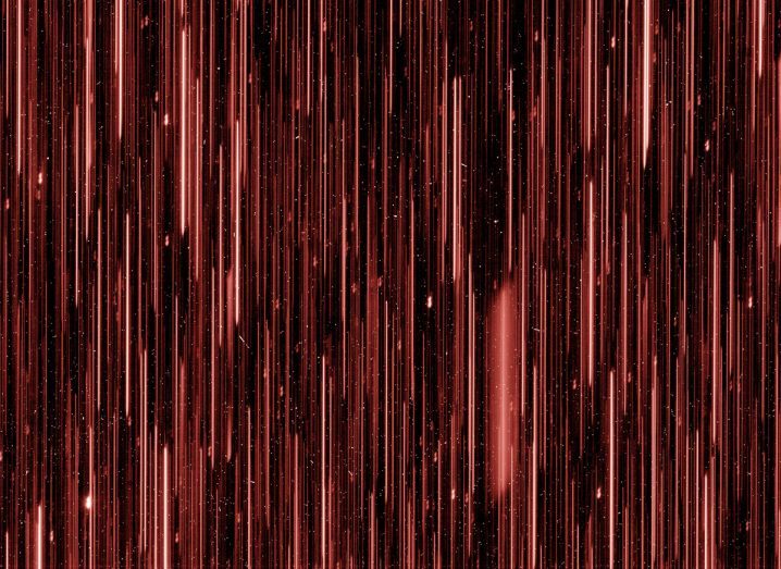 Abstract image with red horizontal beams of light against a black background. Taken by Euclid.