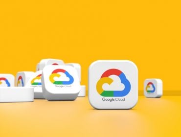 Google Cloud logos on a yellow background.